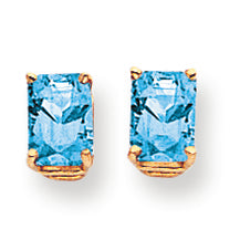 2.7 Carat 14K Gold 7x5mm Emerald Cut Blue Topaz earring