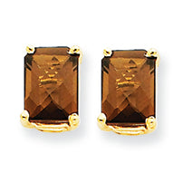 1.9 Carat 14K Gold 7x5 Emerald Smokey Quartz Earring