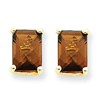 1.9 Carat 14K Gold 7x5 Emerald Smokey Quartz Earring