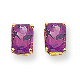 3 Carat 14K Gold 8x6mm Emerald Cut Amethyst earring