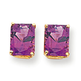 4.5 Carat 14K Gold 9x7mm Emerald Cut Amethyst earring