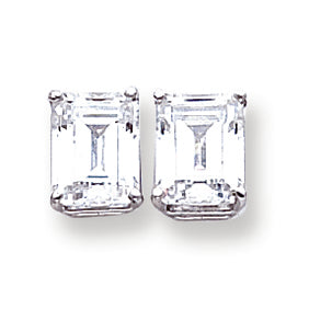 14K White Gold 9x7mm Emerald Cut Cubic Zirconia earring