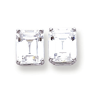 14K White Gold 10x8mm Emerald Cut Cubic Zirconia earring