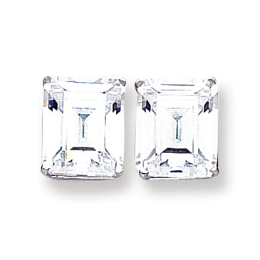 14K Gold Cubic Zirconia Diamond emerald stud earring