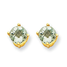 0.9 Carat 14K Gold 5mm Round Green Amethyst Earring