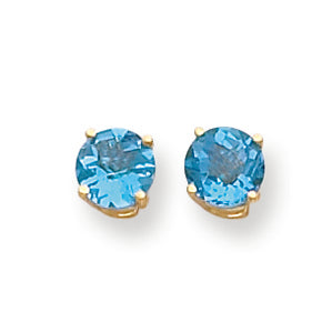 2.1 Carat 14K Gold 6mm Blue Topaz Checker earring