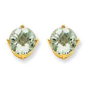 2.6 Carat 14K Gold 7mm Round Green Amethyst Earring
