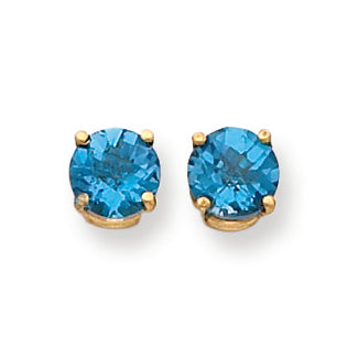 3.6 Carat 14K Gold 7mm Blue Topaz Checker earring