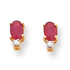 1.5 Carat 14K Gold 6x4mm Oval Ruby Diamond earring