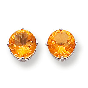 4 Carat 14K White Gold 8mm Citrine earring