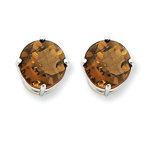 3.6 Carat 14K Goldw 8mm Round Smokey Quartz Earring