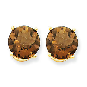 4.8 Carat 14K Gold 9mm Round Smokey Quartz Earring