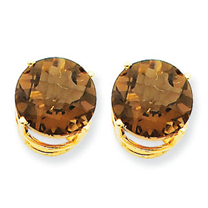 6.9 Carat 14K Gold 10mm Round Smokey Quartz Earring