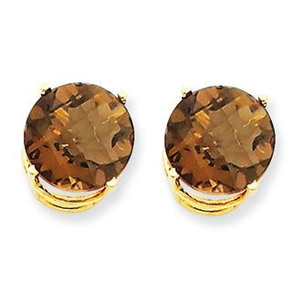 7.5 Carat 14K Gold 10mm Round Smokey Quartz Earring