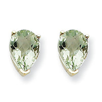 1.3 Carat 14K Goldw 7x5 Pear Green Amethyst Earring