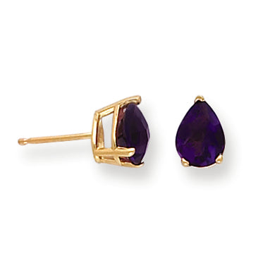 1.8 Carat 14K Gold 8x5mm Pear Amethyst Checker earring