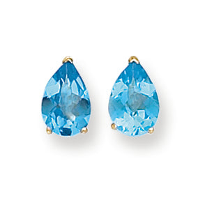 4.1 Carat 14K Gold 9x6mm Pear Blue Topaz Checker earring