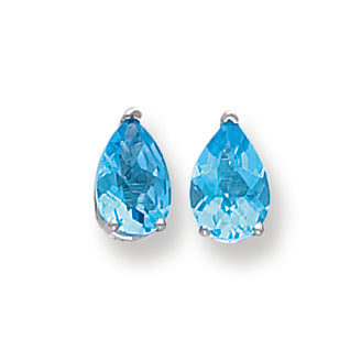 4.1 Carat 14K White Gold 9x6mm Pear Blue Topaz Checker earring
