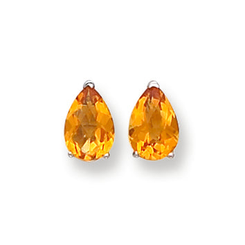 2.3 Carat 14K White Gold 9x6mm Pear Citrine Checker earring