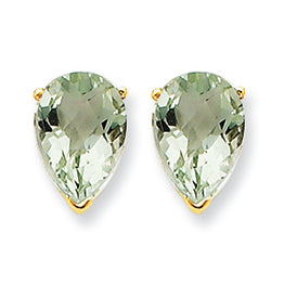 3.6 Carat 14K Gold 10x7 Pear Green Amethyst Earring