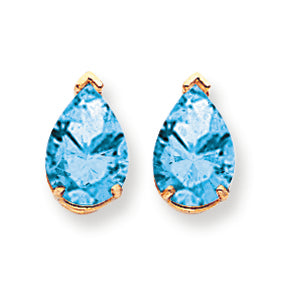 4.7 Carat 14K Gold 10x7mm Pear Blue Topaz earring