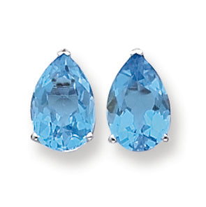 8 Carat 14K White Gold 12x8mm Pear Blue Topaz earring