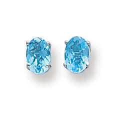 1.5 Carat 14K White Gold 6x4mm Oval Blue Topaz Checker earring