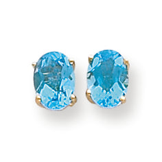 2.3 Carat 14K Gold 7x5mm Oval Blue Topaz Checker earring
