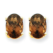 1.7 Carat 14K Gold 7x5 Oval Smokey Quartz Earring
