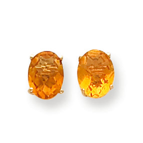 2.4 Carat 14K Gold 8x6mm Oval Citrine Checker earring