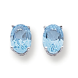 2.8 Carat 14K White Gold 8x6mm Oval Blue Topaz earring