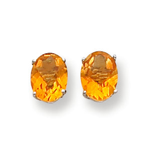 2.4 Carat 14K White Gold 8x6mm Oval Citrine Checker earring