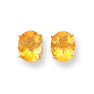 3.6 Carat 14K Gold 9x7mm Oval Citrine Checker earring