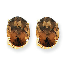 3.5 Carat 14K Gold 9x7 Oval Smokey Quartz Earring