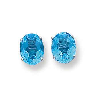 4.1 Carat 14K White Gold 9x7mm Oval Blue Topaz Checker earring