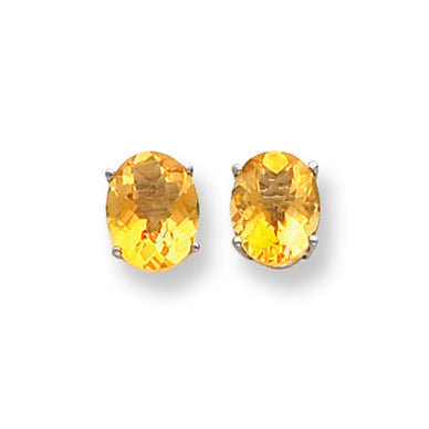 3.6 Carat 14K White Gold 9x7mm Oval Citrine Checker earring