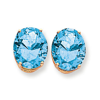 12.6 Carat 14K Gold 12x10mm Oval Blue Topaz earring