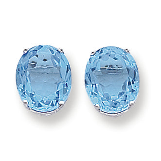 12.6 Carat 14K Gold Blue Topaz Diamond oval stud earring