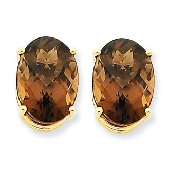 11.3 Carat 14K Gold 14x10 Oval Smokey Quartz Earring