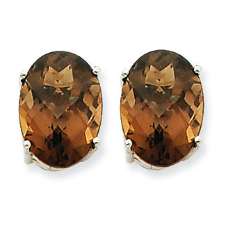 11.3 Carat 14K Goldw Oval 4-Prong 14 x 10mm Smokey Quartz Earring