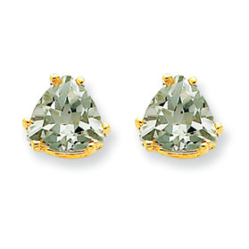 2.1 Carat 14K Gold 7mm Trillion Green Amethyst Earring