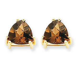 3.2 Carat 14K Gold 8mm Trillion Smokey Quartz Earring