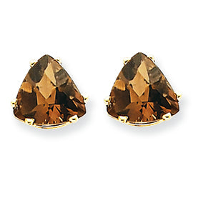 3.3 Carat 14K Gold 8mm Trillion Smokey Quartz Earring