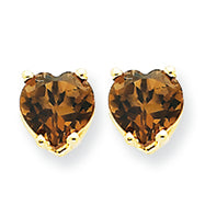 1.7 Carat 14K Gold 6mm Heart Smokey Quartz Earring