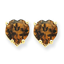 2 Carat 14K Gold 7mm Heart Smokey Quartz Earring