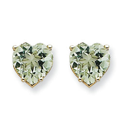2.3 Carat 14K Goldw 7mm Heart Green Amethyst Earring