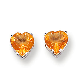 2.1 Carat 14K White Gold 7mm Heart Citrine earring