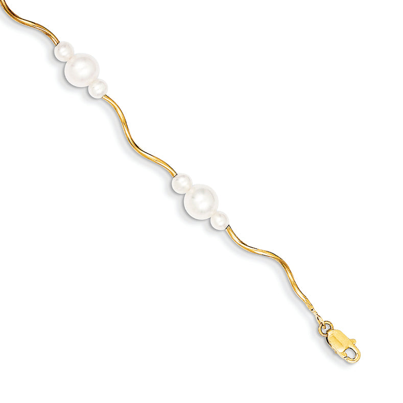 14K Gold White Pearl Bracelet 7.25 Inches