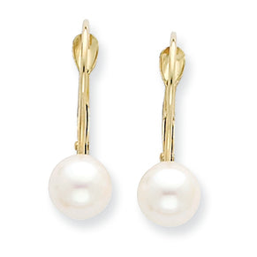 14K Gold 6-6.5mm Freshwater Cultured Pearl Leverback Earrings