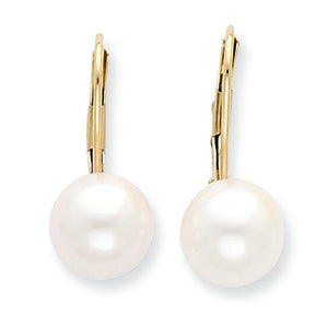 14K Gold 8-8.5mm Freshwater Cultured Pearl Leverback Earrings